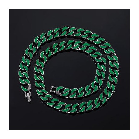 Glow in the Dark Green/Blue Enamel Cuban LIink Chain