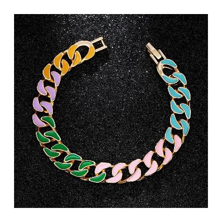10mm Multi-Color Enamel Cuban LIink Bracelet