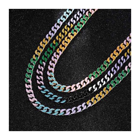 10mm Multi-Color Enamel Cuban LIink Chain