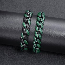 12mm Emerald Micro Paved Cuban Bracelet in Black Gold