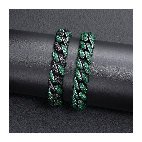 12mm Emerald Micro Paved Cuban Bracelet in Black Gold