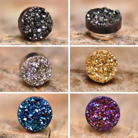Quartz Round Magnetic Non-Piercing Stud Earrings