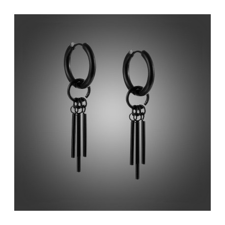 Three Stick Hoop Earrings in Black Gold