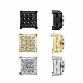 6mm Iced Square Shape Magnetic Non-Piercing Stud Earrings