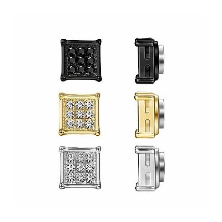 6mm Iced Square Shape Magnetic Non-Piercing Stud Earrings