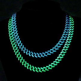 Glow in the Dark Green/Blue Enamel Prong Cuban Chain