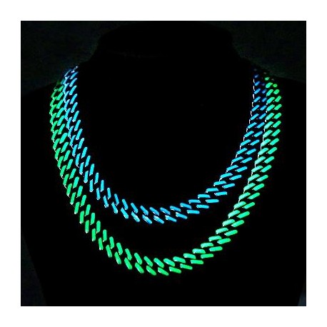 Glow in the Dark Green/Blue Enamel Prong Cuban Chain