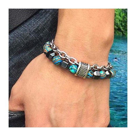 Malachite Hematite Bead Chain Layer Bracelet