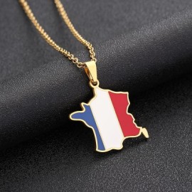 France Map Flag Enamel Stainless Steel Pendant