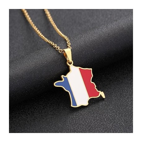 France Map Flag Enamel Stainless Steel Pendant