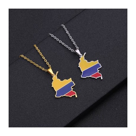 Colombia Map Flag Enamel Stainless Steel Pendant