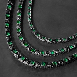 3mm/4mm/5mm Emerald & Black Stones Tennis Chian in Black Gold
