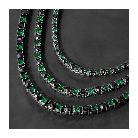 3mm/4mm/5mm Emerald & Black Stones Tennis Chian in Black Gold