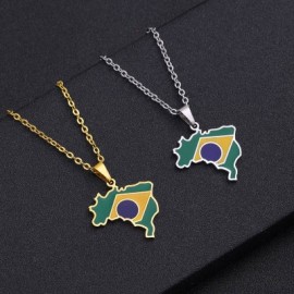 Brazil Map Flag Enamel Stainless Steel Pendant