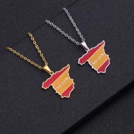 Spain Map Flag Enamel Stainless Steel Pendant