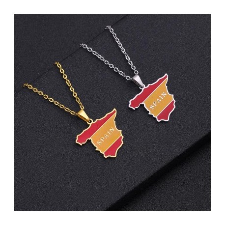 Spain Map Flag Enamel Stainless Steel Pendant