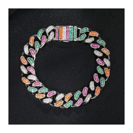 12mm Iced Handset Multi-Color Miami Cuban Bracelet