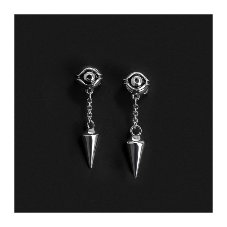 Eye of Ra Cron Drop Stud Earrings in White Gold