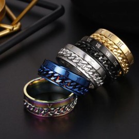 8mm Rotating Roman Numeral Cuban Chain Fidget Ring