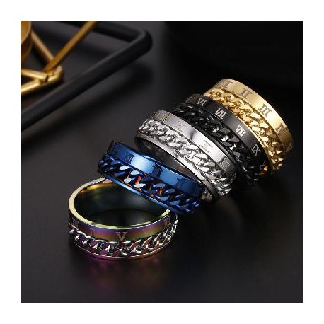 8mm Rotating Roman Numeral Cuban Chain Fidget Ring