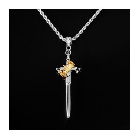 Iced Two Tone Crown Sword Pendant