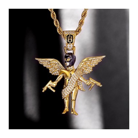 Iced Mask Angel with Shooting Machinery Pendant