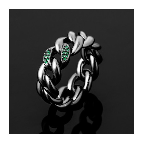 8mm Emerald Stones Cuban Band Ring in Black Gold
