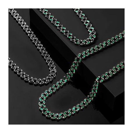 11mm Emerald & Black Baguette Cut Cuban Chain in Black Gold