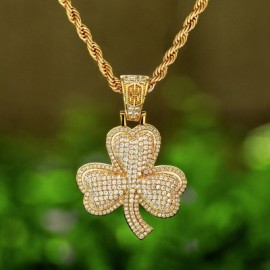 Iced Clover Pendant in Gold