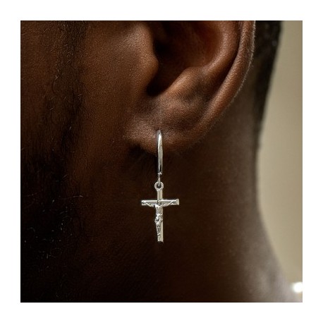 Crucifixion of Jesus Cross Earrings in White Gold