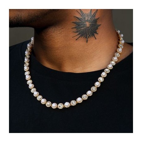 8mm Pearl Tennis Necklace in Gold