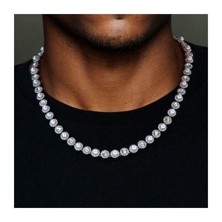 8mm Pearls Tennis Necklace in White Gold