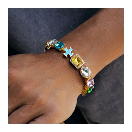 10mm Multicolored Diamonds Enamel Cross Bracelet in Gold