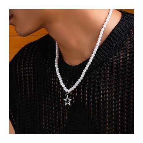 Iced Pentagram Pearl Necklace