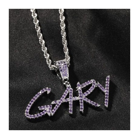 Iced Purple/Blue Custom Name Cursive Letters Pendant