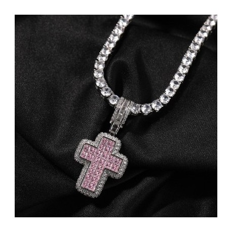 Pink/Purple Princess Cut Cross Pendant