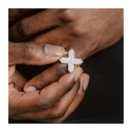 Iced X-Cross Ring in White Gold