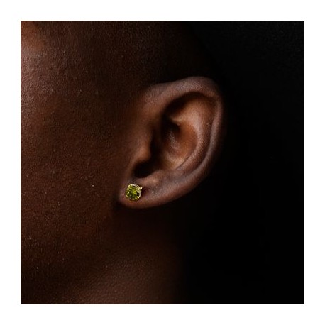 8mm Olive Green Stone Stud Earrings in Gold