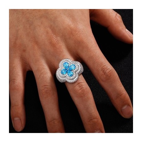 Iced Blue Stone Flower Ring