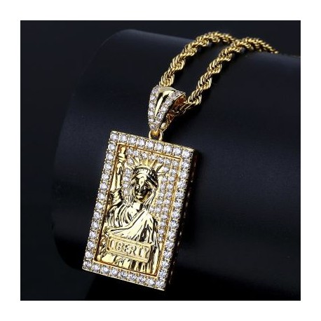Iced Statue of Liberty Rectangle Pendant