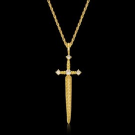 Sword Engraved Grid Pattern Pendant