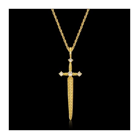 Sword Engraved Grid Pattern Pendant