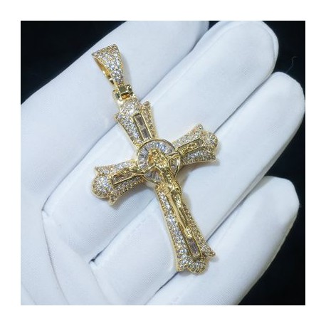 Jesus Baguette Cut Cross Pendant