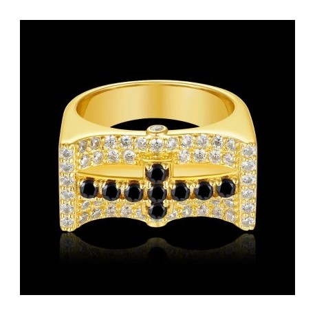 Black Stone Cross Ring