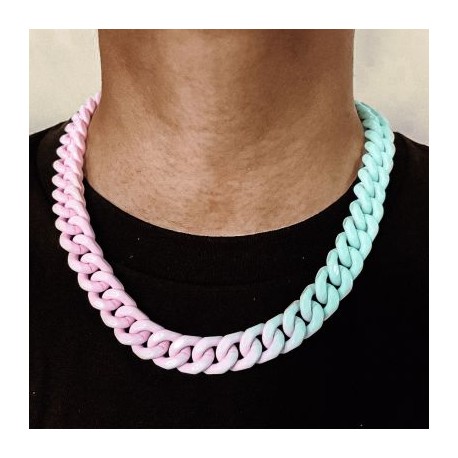 13mm Baked Lacquer Gradient Two Color Cuban Necklace