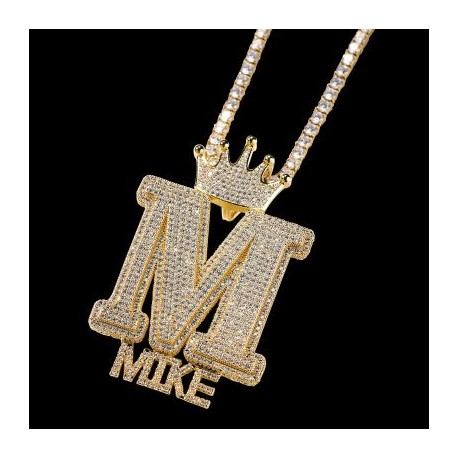 Iced Crown Buckle Custom Letter Name Combination Pendant