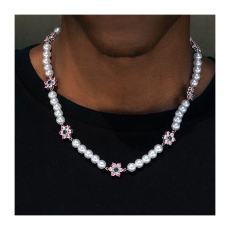 8mm Pink Flower Pearl Necklace