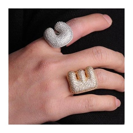 Iced Out Bubble A-Z Letters Open Ring