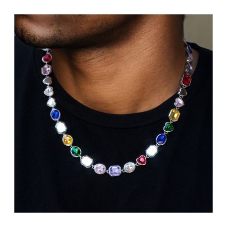 10mm Multi-color Diamonds Chain in White Gold