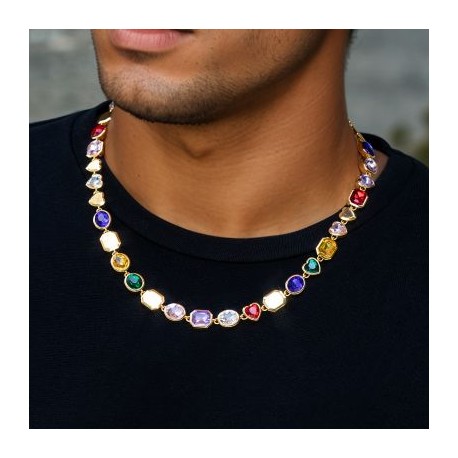 10mm Multi-color Diamonds Chain in Gold